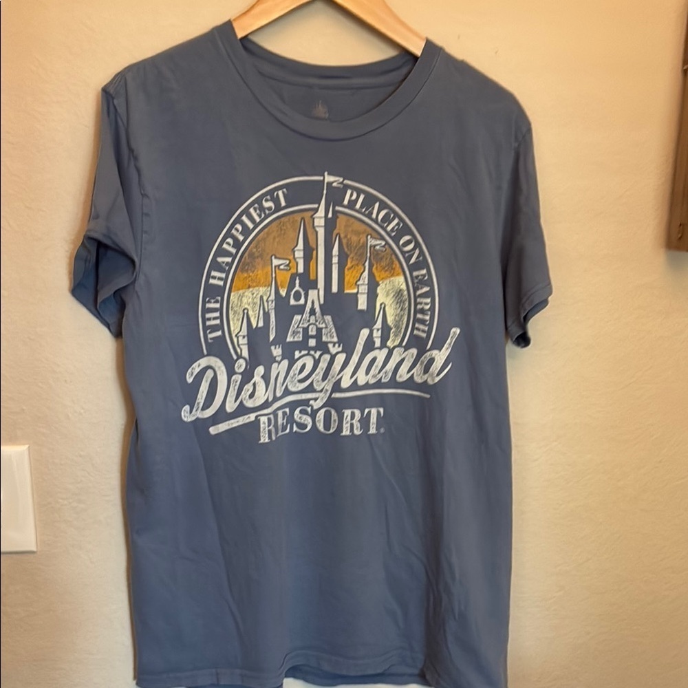 Disneyland Blue Short Sleeve Tee with Retro Castle Design size L